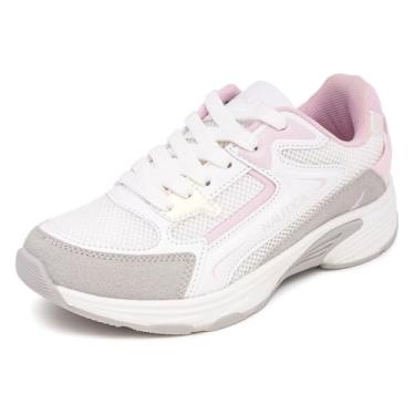 Imagem de Nautica Tênis esportivo infantil para meninos e meninas – Salto acolchoado grosso, tênis de corrida e caminhada (amarrado/elástico sem cadarço) (crianças grandes/crianças pequenas), Branco, rosa,
