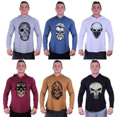 Imagem de Kit 6 Camisetas Manga Longa com Touca Longline Estampada Treino Academia Lazer Casual-Masculino