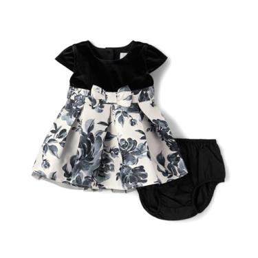 Imagem de The Children's Place Vestidos elegantes de manga curta para bebês e recém-nascidos, Preto, branco, floral, 9-12 Meses