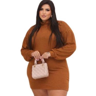 Imagem de Vestido Manga longa Poncho Plus Size Em Lanzinha Quentinho Moda Outono