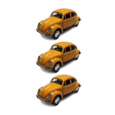 Imagem de Kit 3x Carrinho de Coleção Fusca Amarelo - AP TOYS