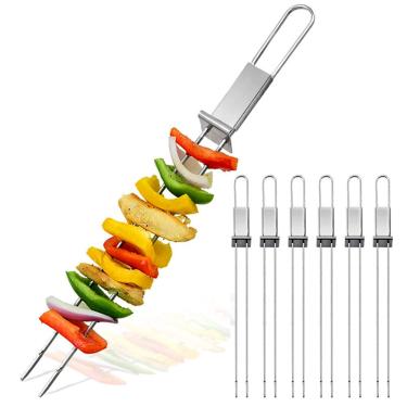 Imagem de CYK – Skewers para churrasco, 6 unidades, de aço inoxidável de 13 polegadas, espetos para grelha com cortador deslizante, varetas para espetos de Kebab de metal reutilizável