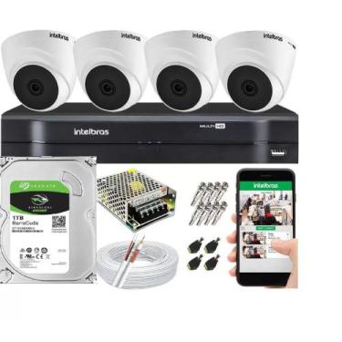 Imagem de Kit Cftv 4 Câmeras De Segurança Intelbras Dome IR E Dvr Mhdx Multi Hd 