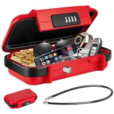 Imagem de HUANLANG Cofre portátil com cadeado de combinação, mini caixa segura para viagem na praia, à prova d'água, pequena caixa trancável com combinação de corda de fio removível cofre para dormitório, viagem, praia, hotel, carro, casa, escritório