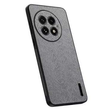 Imagem de HAO RIYLN Capa de couro para Oneplus 13, proteção total de lente de madeira textura capa de telefone fina proteção contra queda anti-impressão digital, cinza, 13