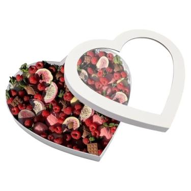 Imagem de Caixa de presente vazia em formato de coração grande de 32 cm com janela Charcutaria Papelão Chocolate Morango Embalagem Dia dos Namorados (WHITEHEART)
