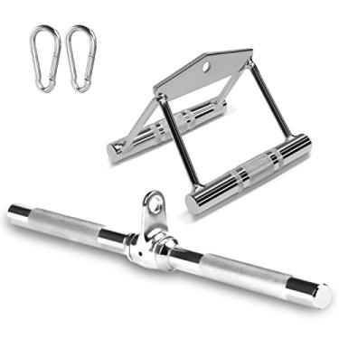 Imagem de A2ZCARE Acessório de cabo de pressão para tríceps | Várias opções: alça em D dupla, barra em forma de V, corda de trícep, barra reta rotativa (cabo em V + barra giratória)