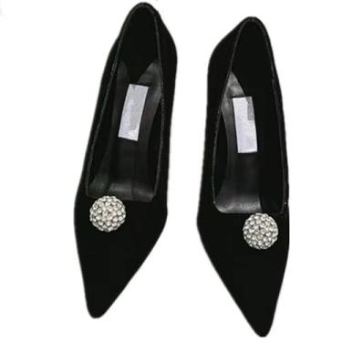 Imagem de Archicolor Sandálias femininas de festa elegantes britânicas minimalistas de veludo com strass de salto alto sandálias femininas, Preto, 33