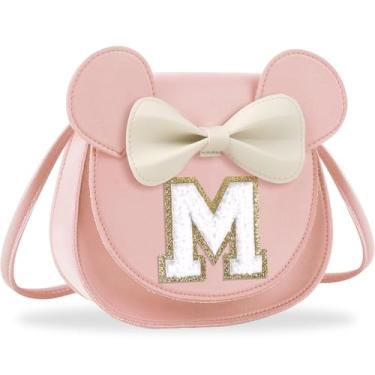 Imagem de Bolsa infantil para presente de aniversário, linda bolsa de ombro tiracolo com inicial de rato pequeno e personalizável, Pequeno-rosa-branco, Medium, M