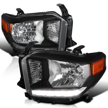 Imagem de Spec-D Tuning Faróis de fita de LED pretos compatíveis com Toyota Tundra 2014-2021 Pickup L+R Par de montagem de lâmpada de cabeça