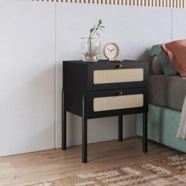 Imagem de Mesa de Cabeceira Ariadne 2 Gavetas Palhinha Pé Madeira Oslo Artesano,