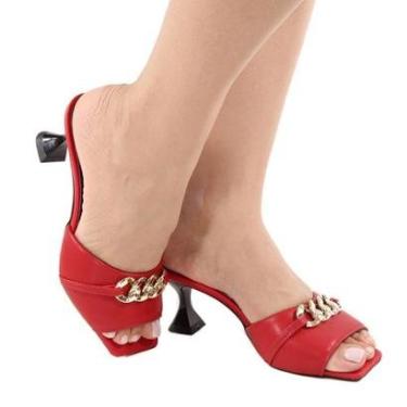 Imagem de Tamanco Dravanna Salto Baixo Taça Corrente Vermelho-Feminino