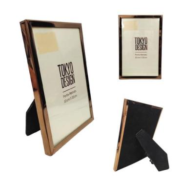 Imagem de Porta Retrato Luxe 10x15 Tokyo Design Moldura Com Inox Vidro, Rose Gol