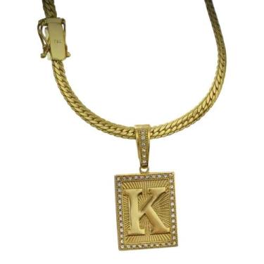 Imagem de Cordão 7mm Laminado + Pingente Letra - Banhado a ouro - ToJoia18k