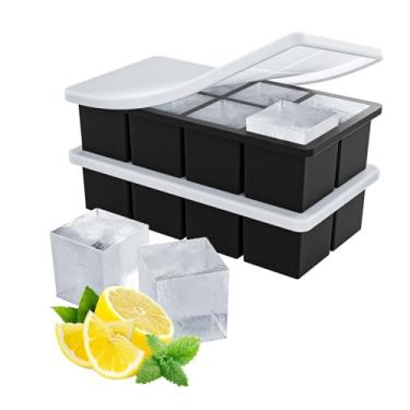 Imagem de Bandeja de gelo quadrada grande de silicone de 5 cm para freezer, molde de cubo de gelo antiquado grande de 8 cavidades para uísque, moldes de gelo artesanais com tampa para bebidas geladas,