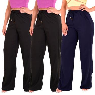 Imagem de Kit 3 Calça Pantalona Feminina Cintura Alta Tendência Larga Altíssima 
