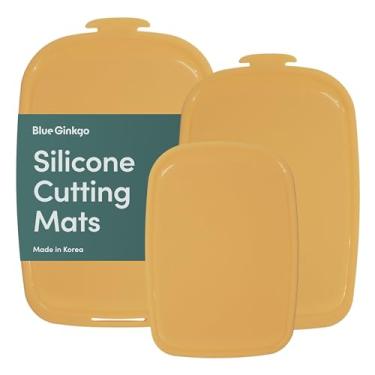 Imagem de Blue Ginkgo Tábuas de corte de silicone – conjunto de 3 (pequeno, médio, grande) – dupla face, grossa, flexível, antiderrapante, livre de BPA – sulcos de suco, lavável na lava-louças (feito na Coreia