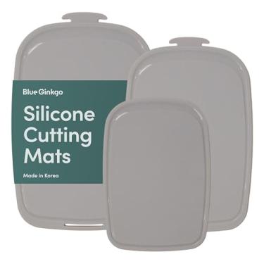Imagem de Blue Ginkgo Tábuas de corte de silicone – conjunto de 3 (pequeno, médio, grande) – dupla face, grossa, flexível, antiderrapante, livre de BPA – sulcos de suco, lavável na lava-louças (feito na Coreia
