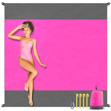 Imagem de EASYFUN Cobertor de praia superdimensionado à prova de areia, 199 x 203 cm, tapete de praia extra grande, tapete de piquenique portátil para viagem, acampamento, caminhada, leve, essencial para a