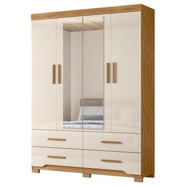 Imagem de Guarda Roupa Solteiro Miami 4 Portas Freijó Off White Com Espelho - Moval