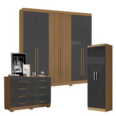Imagem de Guarda Roupa Casal 2030230 Com Multiuso New 2000192 E Cômoda 2014148 Atacama Grafite - Aramóveis