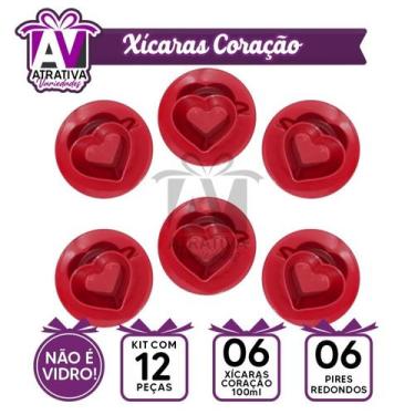 Imagem de Canto do Café 6 Xicaras de Coração com 6 Pires Redondo - sem marca, VE