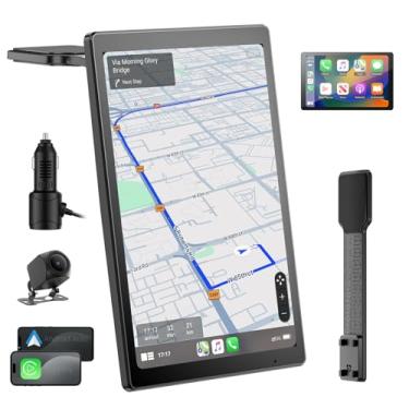 Imagem de Tela Apple CarPlay sem fio de 8 polegadas para carro com Android Auto e câmera de backup 1080P, tela sensível ao toque giratória, modo vertical e horizontal, Bluetooth, navegação GPS, link espelhado
