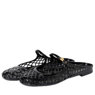 Imagem de MAVMAX Sandálias femininas transparentes Mary Jane Mules respirável bico fechado sem cadarço verão sem cadarço de malha para mulheres, Preto, 35