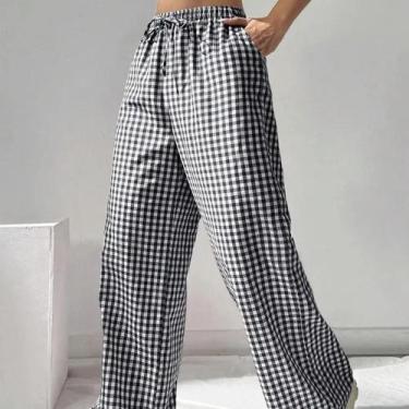 Imagem de Calça Capri Feminina Xadrez Elástica - Cintura Casual com Corda Decora