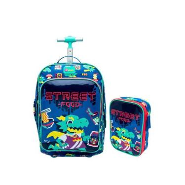 Imagem de Kit Mochila Escolar Com Rodinha e Estojo Grande Dragão Street Puket