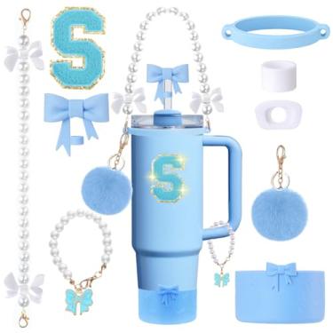 Imagem de Conjunto de acessórios para copos Stanley de 9 peças - para copos de 850 g 1,134 g com alça - Kit Bule inclui topo de palha e bota, pingente, alça de pérola e adesivos - Presentes estéticos para