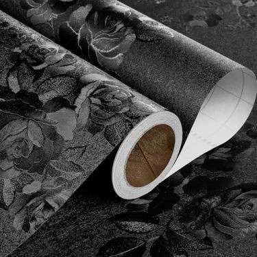 Imagem de Stickyart Papel de parede preto adesivo floral papel de contato adesivo Waterpoof Rose papel de parede removível para sala de estar parede blush papel de parede de vinil 15,8 x 160