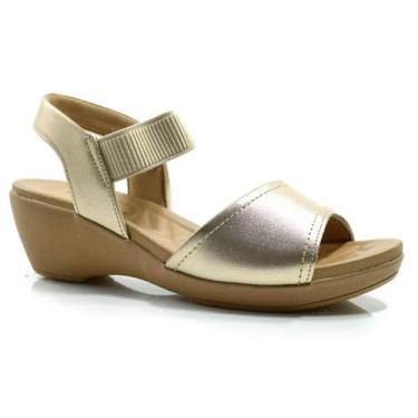 Imagem de Sandália Anabela de Couro Usaflex, 38, Dourado