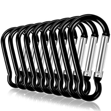 Imagem de UPINS 100 peças novo design preto de alumínio chaveiro mosquetão mola forma D gancho durável acessórios esportivos para casa ao ar livre RV acampamento caminhada viagem mochila