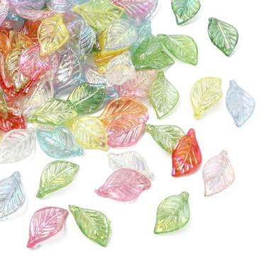 Imagem de UR URLIFEHALL Amuletos aleatórios de folhas de árvore de plantas de acrílico 400 peças, pingentes de folhas coloridas transparentes para colar faça você mesmo, pulseira, brincos, fabricação de joias