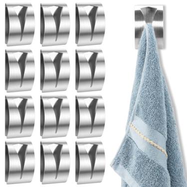 Imagem de LYIYEYAN 12 peças de gancho de toalha autofácil de instalar gancho adesivo para toalha de prato de aço inoxidável para pendurar na parede gancho de toalha de prato sem perfuração para banheiro e