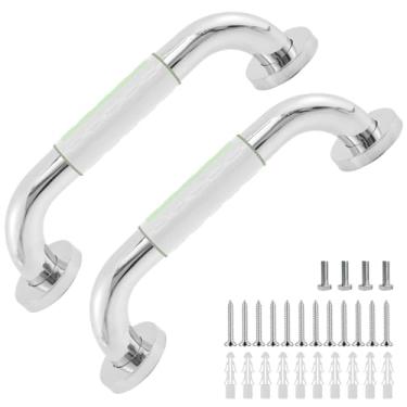 Imagem de 2 barras de apoio para chuveiro, barra de apoio de banheiro, alças antiderrapantes para idosos, alça de parede para idosos para banheira, barra de apoio de chuveiro segura, barras de apoio para