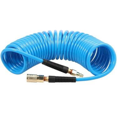 Imagem de Mangueira de ar de recuo de poliuretano de 7,6 m para compressores - Mangueira antitorção de grau industrial de 1/10.2 cm com acopladores de conexão rápida, mangueira pneumática resistente de 300 PSI