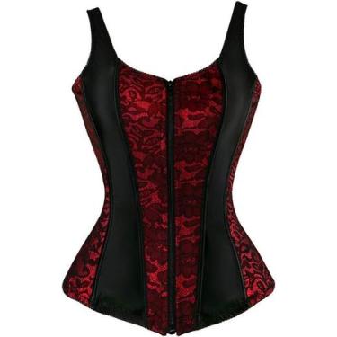 Imagem de Espartilho feminino ADELCE, sexy, com cadarço, desossado, floral, verm