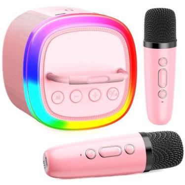 Imagem de Máquina de Karaoke Mini HWWR con 2 Micrófonos Inalámbricos y Luces Dis