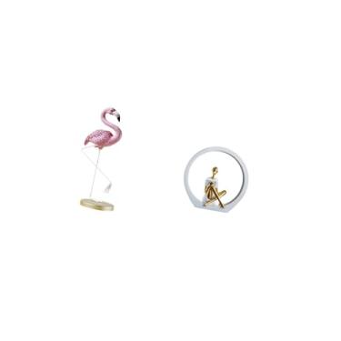Imagem de Fenteer Estátua de Flamingo em Resina, Escultura de Pássaro, Decoração para Casa, Lareira, Arte Moderna, Estatueta de Jardim com Suporte de Metal para Quintal