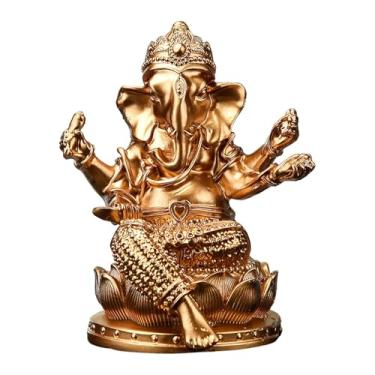 Imagem de Ioensy Estátua ornamental do Senhor Ganesha, escultura portátil de Buda feita à mão, estatueta de Ganesha para mesa, decoração de inauguração de casa ou, Dourado 8.5x7x10.5cm