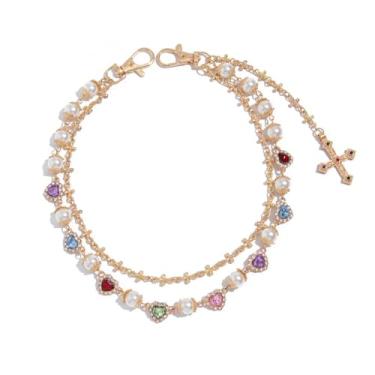 Imagem de 1 corrente de calça de flor de pérola, estilo high-end, hip-hop masculino, pingente de cruz de metal multicamadas com incrustações de pérolas falsas e pedras preciosas, acessório de moda com estilo