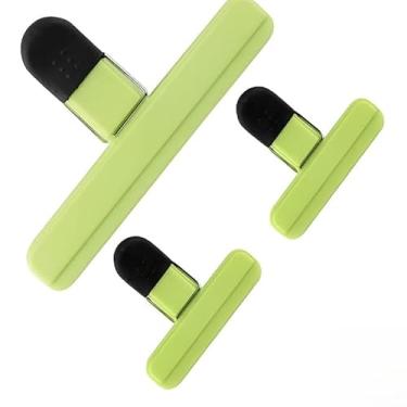 Imagem de 3 peças clipes de saco de alimentos seladores de plástico resistente com aderência de borracha para salgadinhos salgadinhos cozinha decoração de férias, verde (2S + 1L)