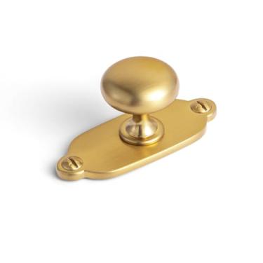 Imagem de Goo-Ki Puxador de armário de liga de zinco dourado escovado com placa traseira - Ferragens de puxador central de furo único para quarto, cozinha, pacote com 2 (8611-G013)