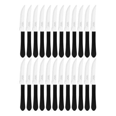 Imagem de Kit 24 Facas De Mesa Churrasco Tramontina Leme Inox Cabo Preto
