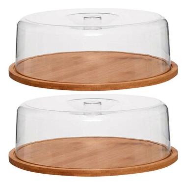 Imagem de Kit 2 Porta Bolo Bambu Com Tampa 28Cm Ecokitchen Class Home