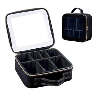 Imagem de TANPADUAJI Bolsa organizadora de viagem para maquiagem, bolsa de armazenamento portátil com divisórias ajustáveis para escova cosmética, acessórios de joias, Preto transparente