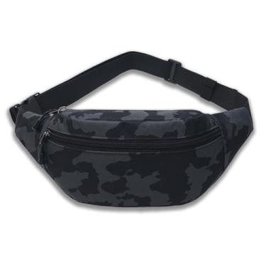 Imagem de AIDAWAYLAI Bolsa de cintura impermeável camuflada, pochete esportiva multicamadas de tecido Oxford, bolsa tiracolo durável para telefone ao ar livre, 25,4 x 7,6 x 13,2 cm (cáqui), Camuflagem escura