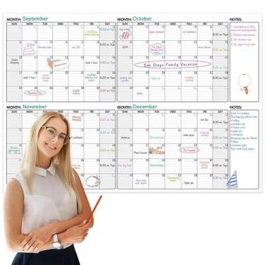 Imagem de Calendário apagável a seco BooQool Large de 4 meses 52x36 cm com adesi